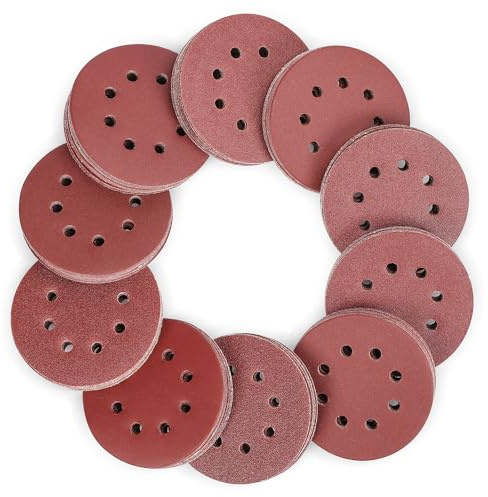 WORKPRO 150 Stück Schleifpapier 125mm Klett Schleifscheiben, Schleifblätter Körnung 60/80/100/150/180/240/320/400/600, 8 Loch Rund für Exzenterschleifer