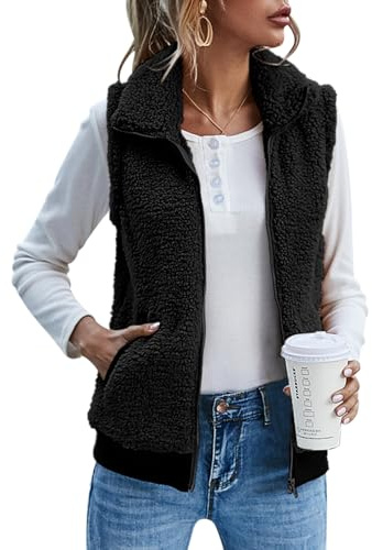 IECCP Teddy Fleece Weste Damen Warme Ärmellose Weste für Herbst und Winter Teddyjacke Lässig und leicht Damenweste Herbstmantel mit Stehkragen