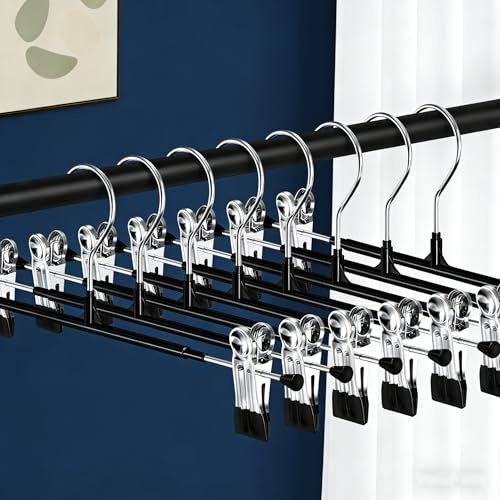 Niulab 10 Stück Metall Hosenbügel,Kleiderbügel mit rutschfest Clips 30cm,Rostbeständig Rockbügel Hosenbügel Platzsparend für Hosen Shorts Rock Socken Unterwäsche