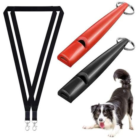 FANNAS Hundepfeife 2 Stück Hundepfeife Rückruf mit Gratis Pfeifenband Einstellbare Hochfrequenz Laut und Weitreichend für Effektives Hundetraining Erfolgreiche Hundeerziehung Schwarz/Rot