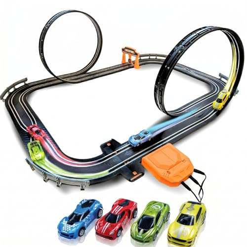 Atlasonix Autorennbahn, Elektrisches Auto für Kinder, Rennbahn Kinder 3 4 5 6 7 8 Jahre für Jungen und Mädchen, Car Rennbahn Set für Jungen, Geschenke zum Geburtstag Weihnachten
