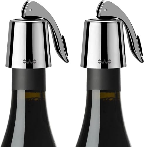 2 Stück OWO Weinverschluss Weinflaschenverschluss Edelstahl Wein Verschlussstopfen Flaschenverschluss Vakuum Weinverschlüsse Wiederverwendbar Wine Stopper Geschenke für Weinliebhaber (Schwarz)