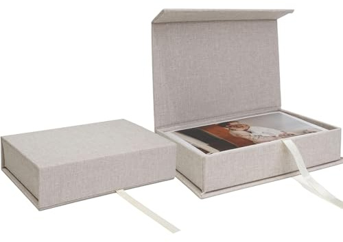 Vienrose Photo Storage Box 4x6, Fotoaufbewahrungsbox 10x15 cm | Foto Organizer aus Leinen, Aufbewahrungs- und Erinnerungsbox für Fotos, Bilder, Postkarten, Geschenkbox, Andenken, Keepsakes