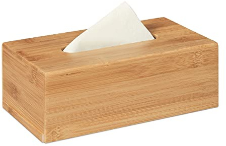 Relaxdays Kosmetiktuchbox, aus Bambus, Box für Kosmetik- & Taschentücher, Tücherbox nachfüllbar, Taschentuchbox, natur