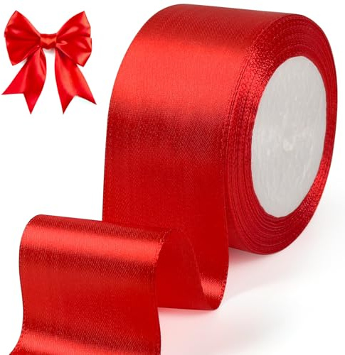 tenn well Geschenkband Rot 50mm, 22M Satinband Breit Geschenkband Schleifenband für Geschenkverpackung Brautstrauß Basteln Geburtstag Hochzeit Dekoration