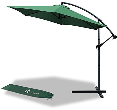 VOUNOT Ampelschirm 300 cm, Sonnenschirm mit Ständer, Kurbel, Windsicherung und Abdeckung, 360° drehbar & neigbar, Stabiler Gartenschirm für Terrasse, Balkon & Garten, Marktschirm UV-Schutz, Grün