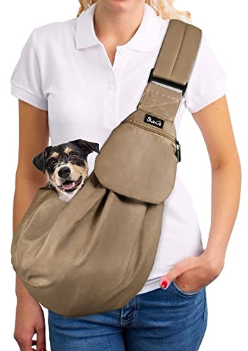 SlowTon Hundetragetasche, Haustier Hundetasche mit verstellbarem, gepolstertem Schultergurt und Fronttasche Tragetasche Hund für Spaziergang (Braun-Wasserdicht, M(Für Haustiere2,7-5,4 kg))