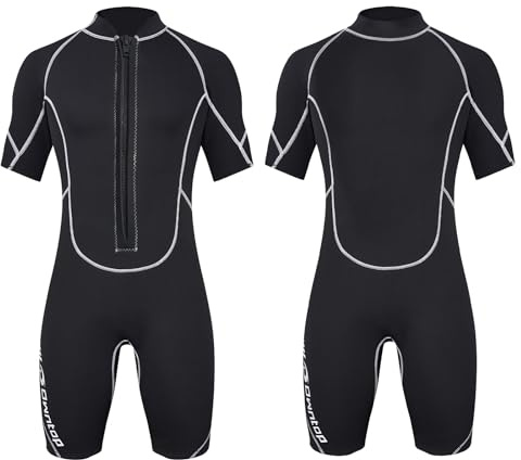 Owntop 3/2mm Shorty Neoprenanzug Herren - Frontreißverschluss Wetsuit zum Tauchen Surfen, Kurzarm Tauchanzüge Stretch Neopren für Wassersport, Herren Schwarz L