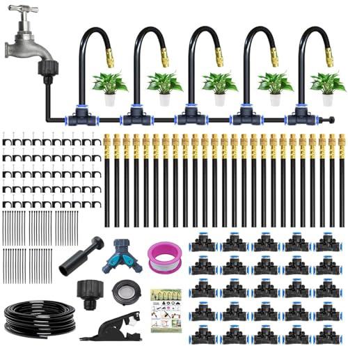25M Drip Irrigation System Kit, Tropfbewässerungssystem-Set, 360° Verstellbares Mikrosprühsystem, Automatisches Gartenbewässerungssystem, Sprühdüsen aus Kupfer, Zerstäubungssystem, Gewächshauszubehör