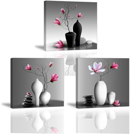 Piy Painting 3X Wandbild Leinwanddrucke Bilder Blumen Orchidee Wandbild Dekoration, Blumen Bilder auf Leinwand, Fotoleinwand und Kunstdrucke für Wohnzimmer Küche 30x30cm