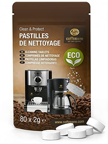 80 Reinigungstabletten für Kaffeevollautomaten von Delonghi, Siemens, EQ Series, Jura, Krups, Bosch, Miele, Melitta, WMF usw. - Coffeeano Reinigungstabs für Kaffeemaschinen aller Art und Marken