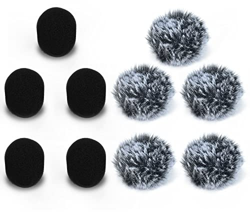 Cubilux Lavalier Windschutz Set aus Fell und Schaumstoff, je 5 Stück | Mikrofon Windschutz für Mini Clip On und Lavalier Mikrofone, Fell gegen Wind und Schaumstoff gegen Poplaute