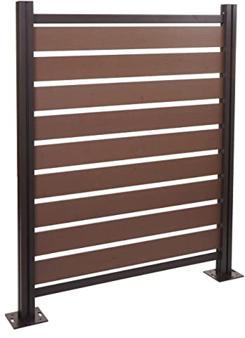 Alu Mülltonnen-Zaun HWC-K57, Basiselement Mülltonnenverkleidung, Holzoptik erweiterbar 130x110x6cm - braun