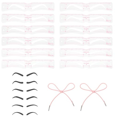 Prasacco 12 Stück Augenbrauen Schablone, Wiederverwendbare Augenbrauen Formung Schablonen Transparente Kunststoff Augenbrauen Stempel Schablone mit 2 Gummibändern Augenbrauen-Make-up-Tool für Anfänger