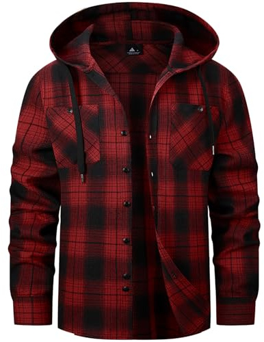 SwissWell Holzfällerhemd Herren Flanellhemd Kariertes Hemd mit Kapuze Langarm Holzfäller Jacke Outdoor Kapuzenhemd Männer Dunkelrot M