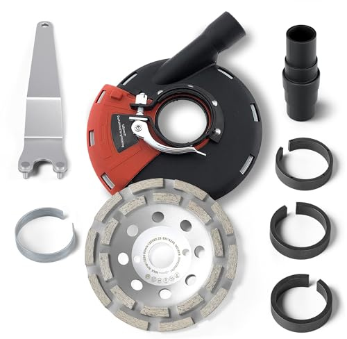 PRODIAMANT® Absaughaube für Winkelschleifer [INKL. ADAPTERRINGE, SPANNSCHLÜSSEL & STAUBSAUGERADAPTER] - mit Bürstenkranz - Staubfreies Arbeiten - Premium-Werkzeug mit Diamant-Schleiftopf - 125mm