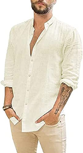 Glacspyg Leinenhemd Herren Langarm Leinenhemd Arbeit Freizeithemd Fit Business Casual Urlaub