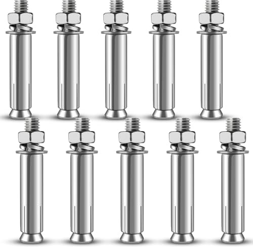 cersaty 10 Stk Bolzenanker, M8×60mm Schwerlastanker 304 Edelstahl Schwerlastdübel Silber Keilanker für Wandbau,Gebäude Gipskartonplatte,Möbeln Expansionsschraube