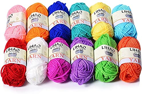 LIHAO 12 Farben Wolle zum Häkeln und Stricken Set - Anti-Splitting 4-Fach Garn, Reißfeste Strickwolle für Amigurumi & Handarbeiten - Weiches Häkelgarn Set, 12 x 15g