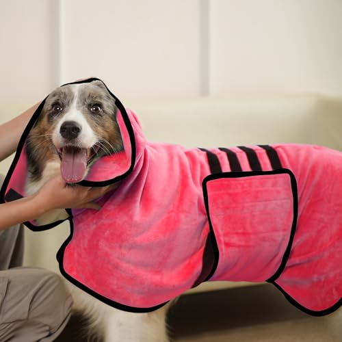 HezzLuv Hundebademantel Ultra Saugfähig Mikrofaser Hunde Trockenmantel | Für Schnelles Trocknen, Weiches Hundehandtuch für Welpen & erwachsene Haustiere Katzen, Fünf Größen erhältlich