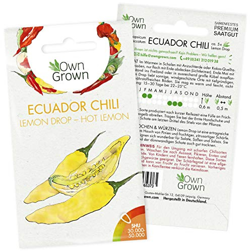 Chilisamen Lemon Drop: 5 Premium Lemon Drop Chili Samen zum Anbau von Chili Pflanzen für Balkon und Garten – Hot Chilli Samen für frische Chilipflanzen scharf von OwnGrown
