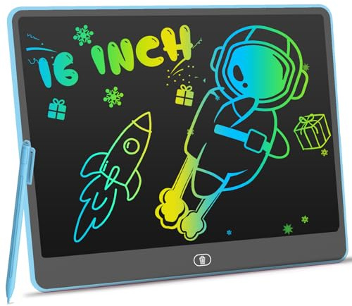 16 Zoll LCD Schreibtafel Maltafel Zaubertafel für Kinder (Blau) | Bunte Zeichentablett, Geschenke für 3-8 Jährige Mädchen Jungen, Größere Schreibfläche