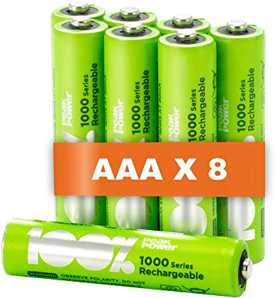 PeakPower Akku AAA 800mAh 8 Stück | aufladbare Batterien AAA HR03 | AAA Akkus wiederaufladbar, 1,2 Volt, geringe Selbstentladung, vorgeladen, ideal für schnurlose Telefone, Solarlampen etc.