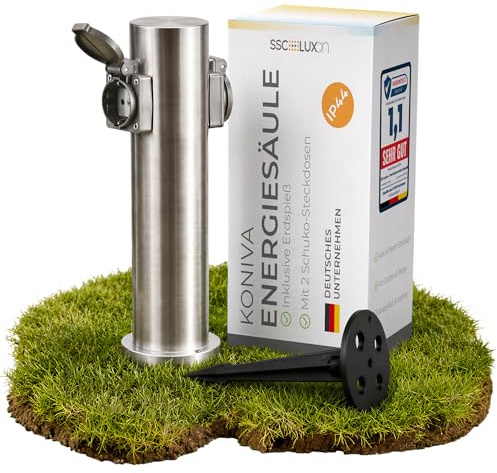 SSC-LUXon Garten Steckdosensäule Gartensteckdose mit Erdspieß Outdoor Edelstahl rostfrei - Stromsäule Außenbereich 2 Fach