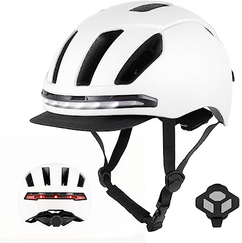Ulip Intelligenter Fahrradhelm mit LED-Licht vorne hinten abnehmbares Visier und Futter für Erwachsene Männer Frauen Weiß