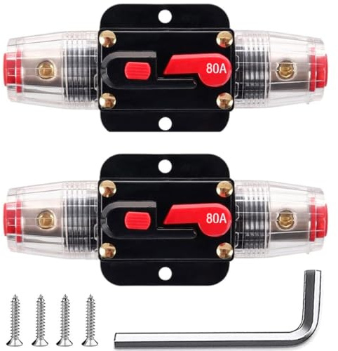 Greluma 2 Stück 80A-Inline-Leistungsschalter-Reset-Sicherung,12V-24V-DC-Reset-Sicherungshalter 80A mit manuellem Reset für den Schutz von Kfz-Marineboot-Audiosystemen