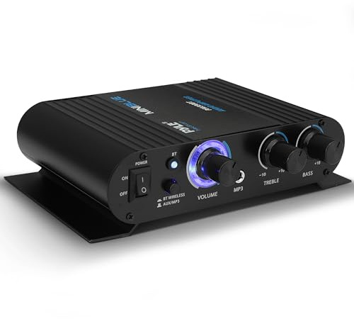 Pyle Mini Bluetooth Stereo Verstärker, 90W Audio Receiver mit 3 Eingänge, 2 Kanal, EQ Controls für das Heimkino