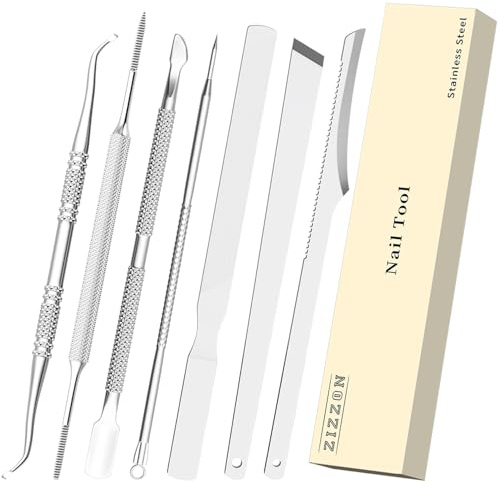 ZIZZON 7-teiliges Set mit Feilen und Hebern für eingewachsene Zehennägel, Set aus Edelstahl zum Entfernen eingewachsener Zehennägel, Nagelreiniger für die Unternagelpflege, Pediküre-Werkzeuge