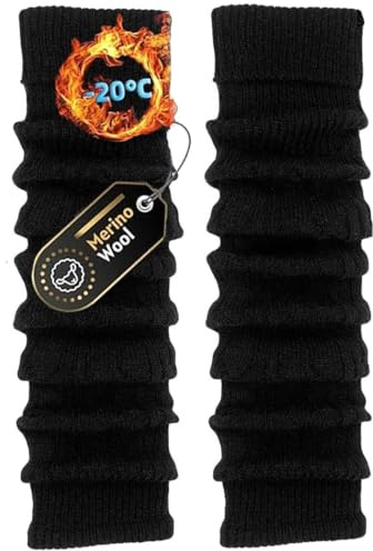TODO Warme Stulpen Damen Schwarz mit Wolle OVER KNEE - Beinstulpen Damen Lang. Beinwärmen für Winter Merino-Wolle Stulpen Schwarz