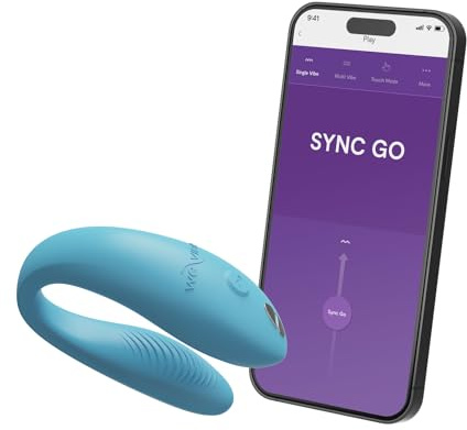 We-Vibe Sync Go Vibrator für Paare Travel Edition - C-Förmiger Vibrator - Wearable für Paare - Vibrationen für gemeinsamen Genuss - Wiederaufladbar - Reiseetui - Türkis