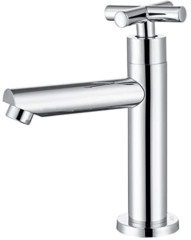 Tondiy Wasserhahn Kaltwasser Gäste WC Kaltwasserhahn mit Anschlussschlauch | Waschtischarmatur Kaltwasser Standventil | Edelstahl | Abnehmbar Bubbler | Chrom