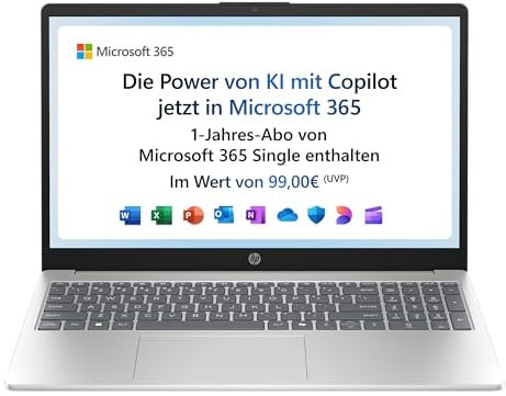 HP Laptop | 15,6" FHD Display | Intel N100 | 4 GB DDR4 RAM | 128 GB UFS | Intel UHD Graphics | Microsoft 365 Single (1 Jahr) enthalten | Windows 11 Home im S-Modus | QWERTZ | Natural Silver