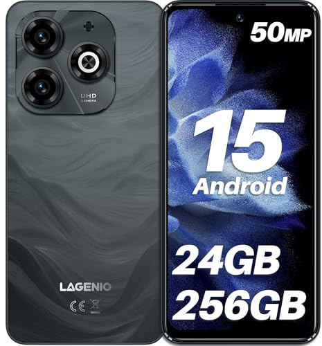 LAGENIO A11 Pro Smartphone Ohne Vertrag Android 15, 120Hz Octa-Core, 24GB+256GB Handy Ohne Vertrag，50MP+8MP AI Kamera, Dual SIM 4G Simlockfreie Handy/OTG/Face ID/Widevine L1-Grau