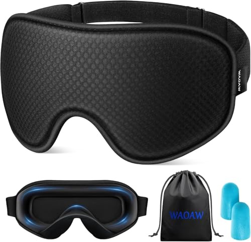 WAOAW Schlafmaske für Damen und Herren, Augenmaske zum Schlafen mit 3D-Lichtblockierung, Augenbinde (schwarz)