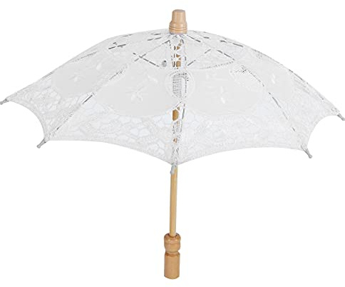 Cyrank Spitzenschirme Für Teeparty, Spitzen-Sonnenschirm, Hochzeitsschirm Für Braut, Vintage-Regenschirme Für Frauen, Dekorative Schirme Für Dekoration, Fotografie-Requisiten, Hochzeitszubehör(Weiße)