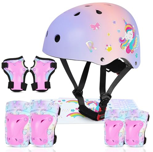 MHJY Fahrradhelm Kinder Helm Mädchen Skaterhelm 3-8 Jahre Knieschoner Protektoren Set Schoner Inliner Kinder Ellenbogenschützer Handgelenkschoner Für Jungen Skates Rollschuhe Skateboard Fahrrad