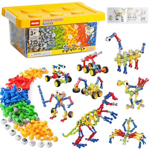 215-teiliges STEM Bauspielzeug Kinder 4-8, Geburtstagsgeschenk für Jungen | Mit Aufbewahrungsbox. Baue Dinos, Roboter, Autos & mehr. Fördert Logik & Motorik. Ohne Bildschirm—langer Spielspaß ab 3