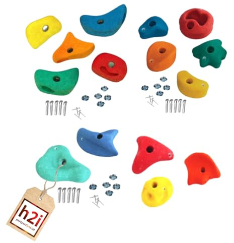 h2i Klettergriffe Kinder & Erwachsene | Klettersteine inkl. Befestigungsmaterial | Bunte Bouldergriffe für Spielturm & Kletterwand | Kletterwand Griffe Indoor & Outdoor | Verschiedene Anzahl & Größen