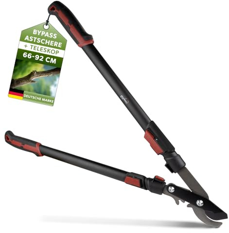 siwitec Teleskop Bypass Getriebeastschere SG-21, Bypass Baumschere für frisches Holz bis zu Ø 40 mm, Astschere mit scharfer Klinge aus Kohlenstoffstahl, Länge: 66-92 cm, Baumschere, Gartenschere