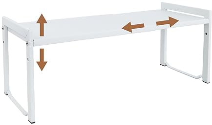 Erweiterbares Schrankregal,66 cm,stapelbarer Küchenthekenregal-Organizer,Küchengewürzregal,Speisekammerregal,verstellbarer Schrank-Organizer,Aufbewahrungsregal für Küche und Büro(1er-Pack weiß M)