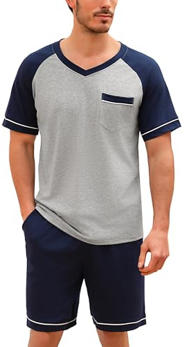 Irdcomps Schlafanzug Herren Pyjama Kurz Shorty Sommer Baumwolle Nachtwäsche Set Kurzarm Männer Schlafanzüge