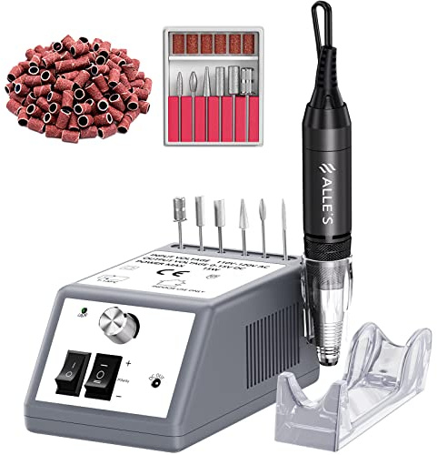 Alle's Nagelfräser,Elektrische Nagelfräse,Professionelle elektrische nagelfeile 30.000 U/min Efile Buffer Maniküre-Schleifwerkzeuge für Acrylnägel mit Nagelbohrer-Set und Schleifbändern (grau)