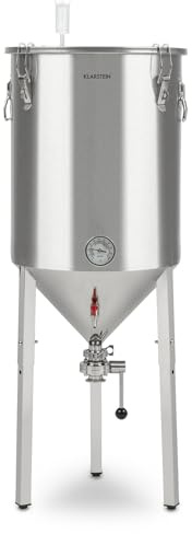 Klarstein Gärkeller Bierbrauanlage - Brauanlage mit Thermometer, konischer Braukessel, zum Bierbrauen oder Wein gären, Airlock: luftdichter Deckel, Ablasshahn, Variante: Pro 60 l, silber