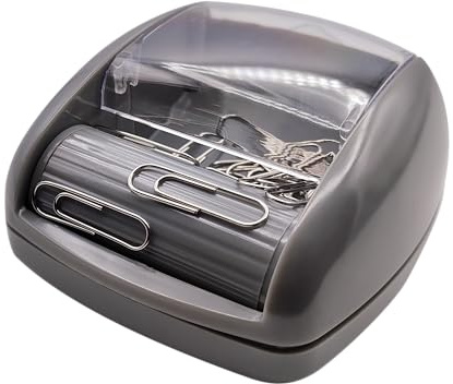 RAYLU PAPER® - Magnetischer Clipsspender für den Schreibtisch, inkl. 20 Clips (Grau) - Kunststoff - Büroklammernhalter