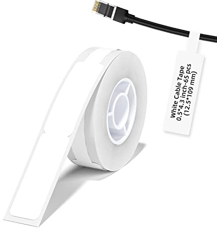 NIIMBOT Kabel Etikett (0,49 x 4,29) Drucker-Aufkleber Papier mit Selbstklebend für D11 Label Maker, 1 Rolle à 65 Stück (Weiß)