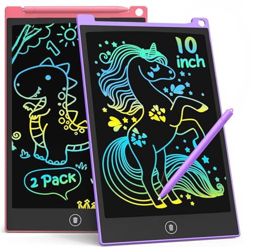 TECJOE 2-Pack LCD Schreibtablett, 10-Zoll buntes Doodle Board für Kinder, elektronische Zeichnung Tablet Zeichnung Pads, Geschenke für 3–6-Jährige (Rosa und Violett)